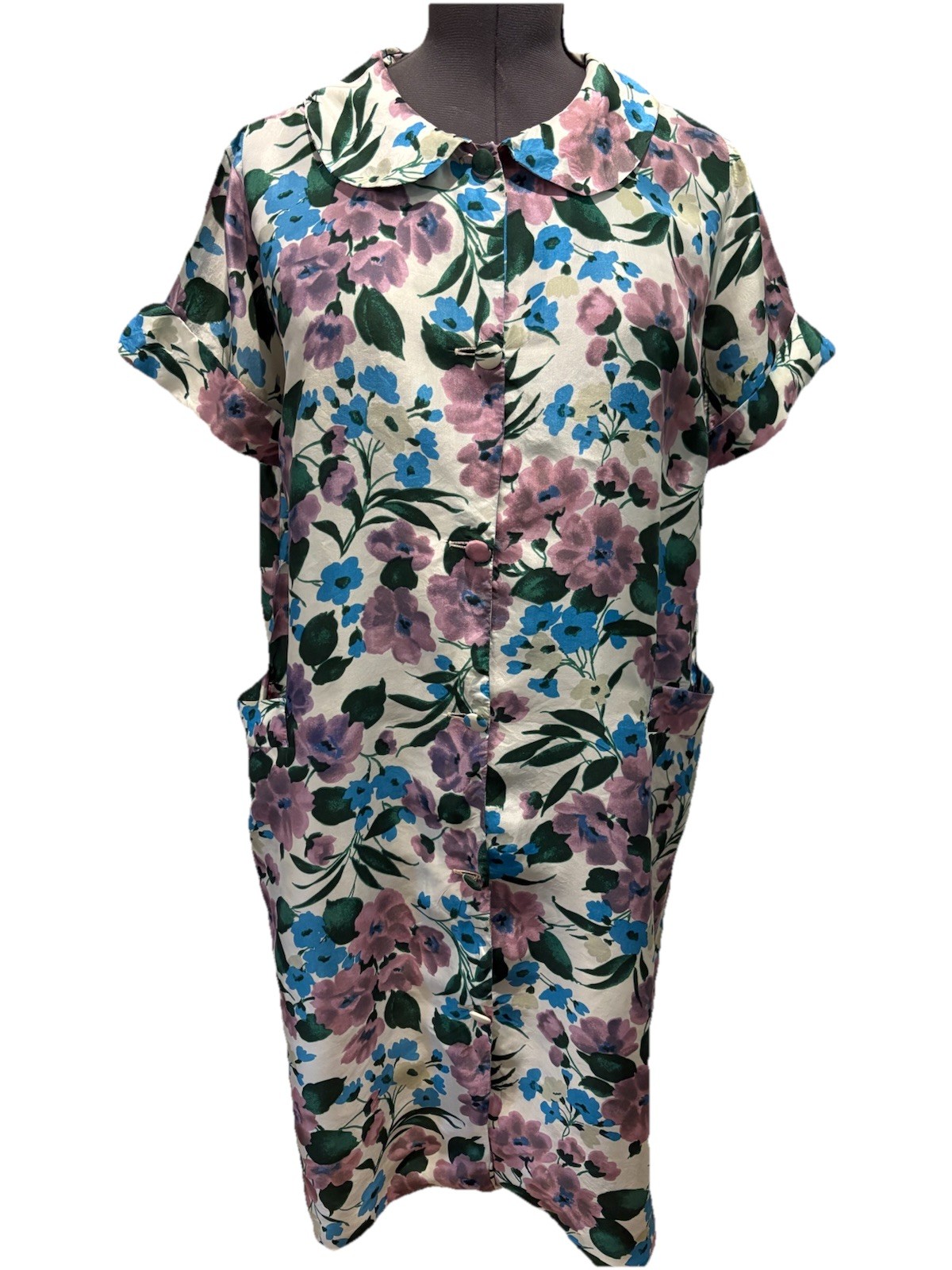1960s MCM Vintage Ralston Dress Size 14 Pure Silk Floral Mad Men Pockets Mod