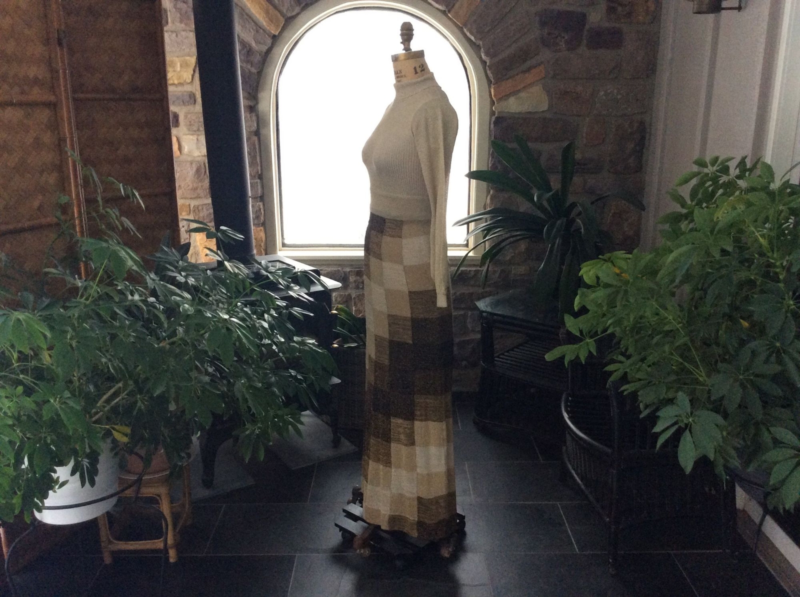Vintage 1970s Wenjilli Metallic Lurex Knit Gold Black Formal Maxi Dress