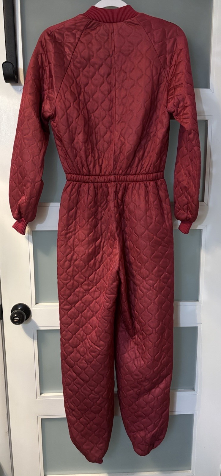 Vintage Red Quilted Pajama Jumpsuit Sz 12 Granny Prairie Winter Core USA