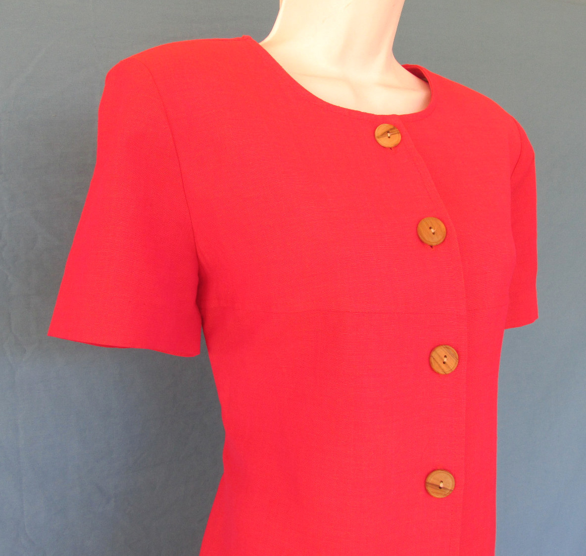 VINTAGE 1960s 70s MOD SCOOTER DRESS MAGENTA POSITIVE ATTITUDE WOOD BUTTONS