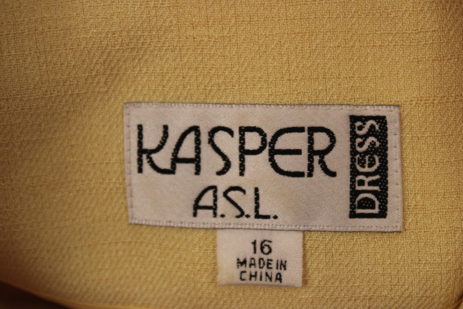 Kasper ASL Size 16 Vintage 1990s Yellow Shirt Dress 100% Polyester