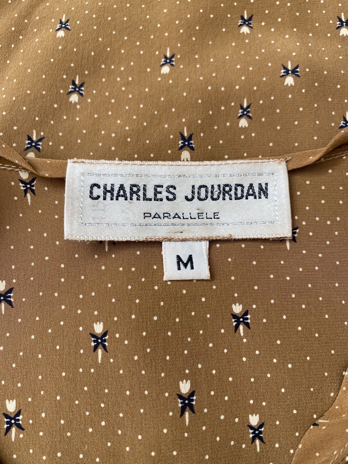 Vintage 70’s Brown Floral Print Silk Blouse – Charles Jourdan Paris Hippie Boho