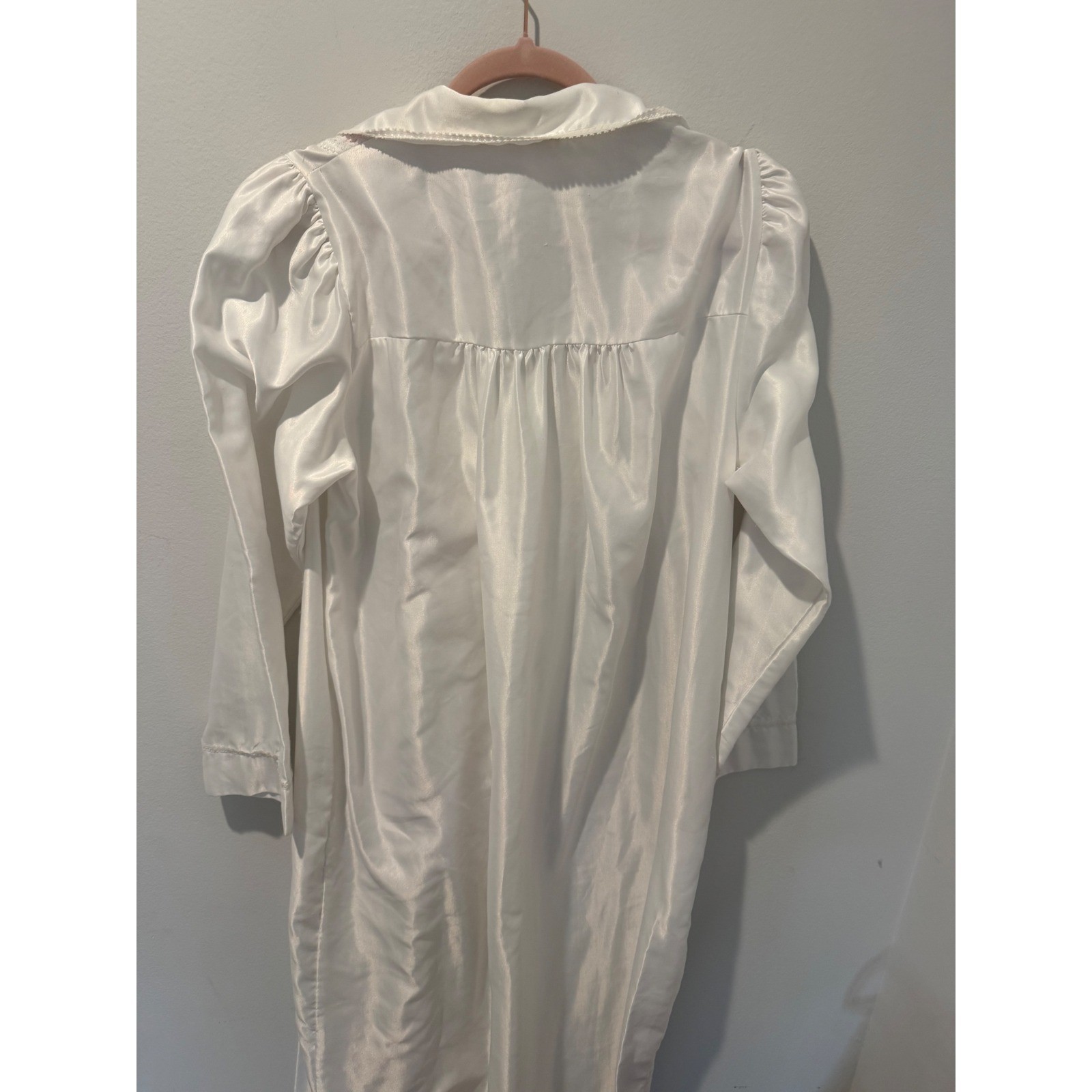 Vintage Barbizon White Satin Nightgown Pink Floral Smocked Cottagecore 70s 80s