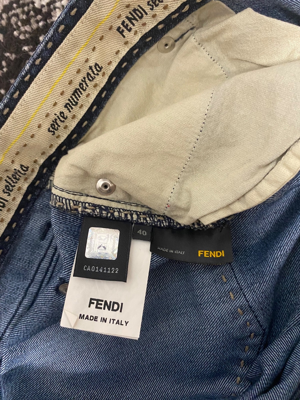 FENDI Selleria Serie Numerata Denim Jeans Blue Straight Leg Size IT 40 Made Ital