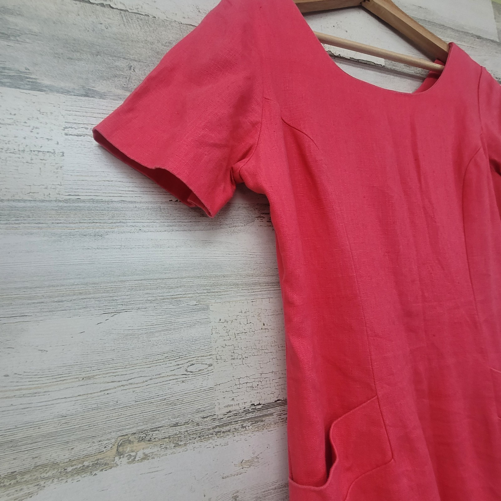 Vintage 90s Ellen Ashley Pink Linen Sheath Dress Pockets Lined Size 4