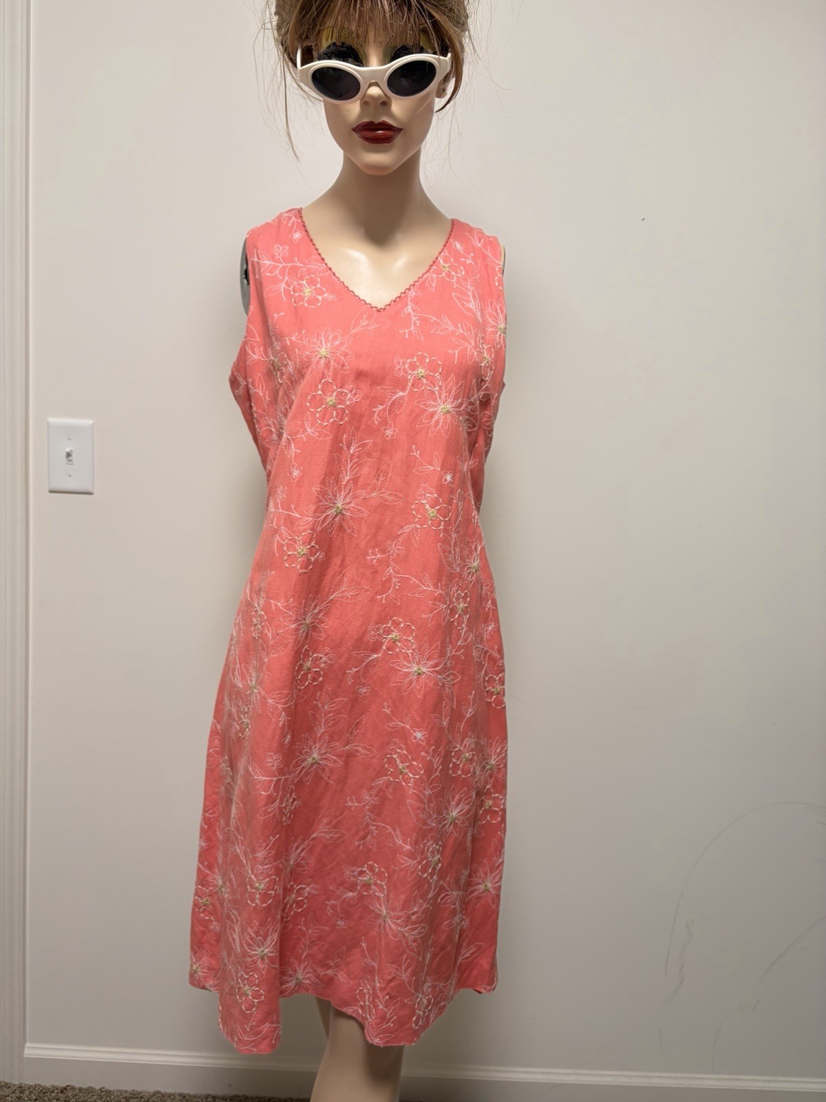 VTG TALBOTS PETITES TANGERINE LINEN BLEND EMBROIDERED SHEATH DRESS – SZ 10 P