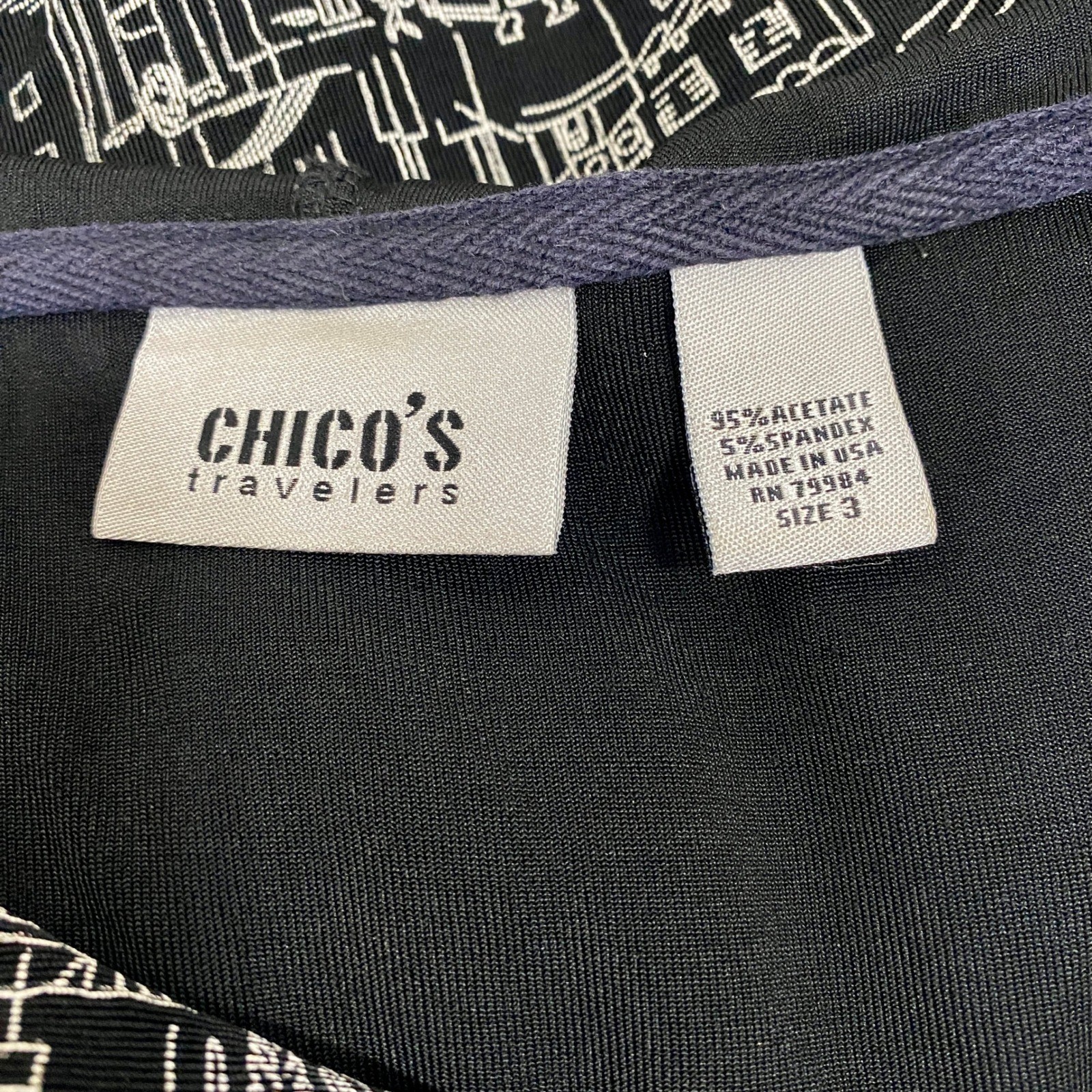 Chico’s Travelers Vintage Hooded Top Jacket Size 3 XL Novelty Print Resortwear