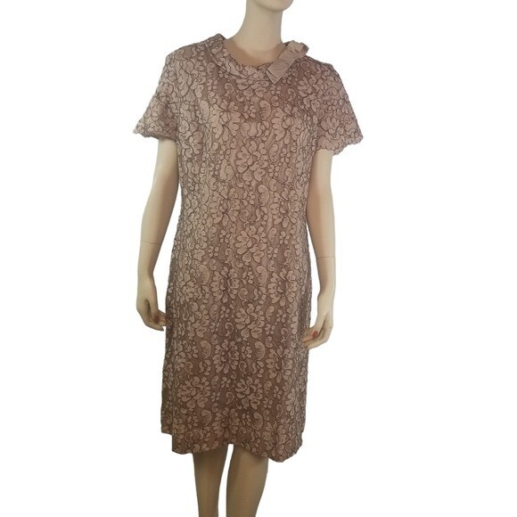 Vtg 60s Jackie O Mod Peter Pan Collar Lace MCM dress formal