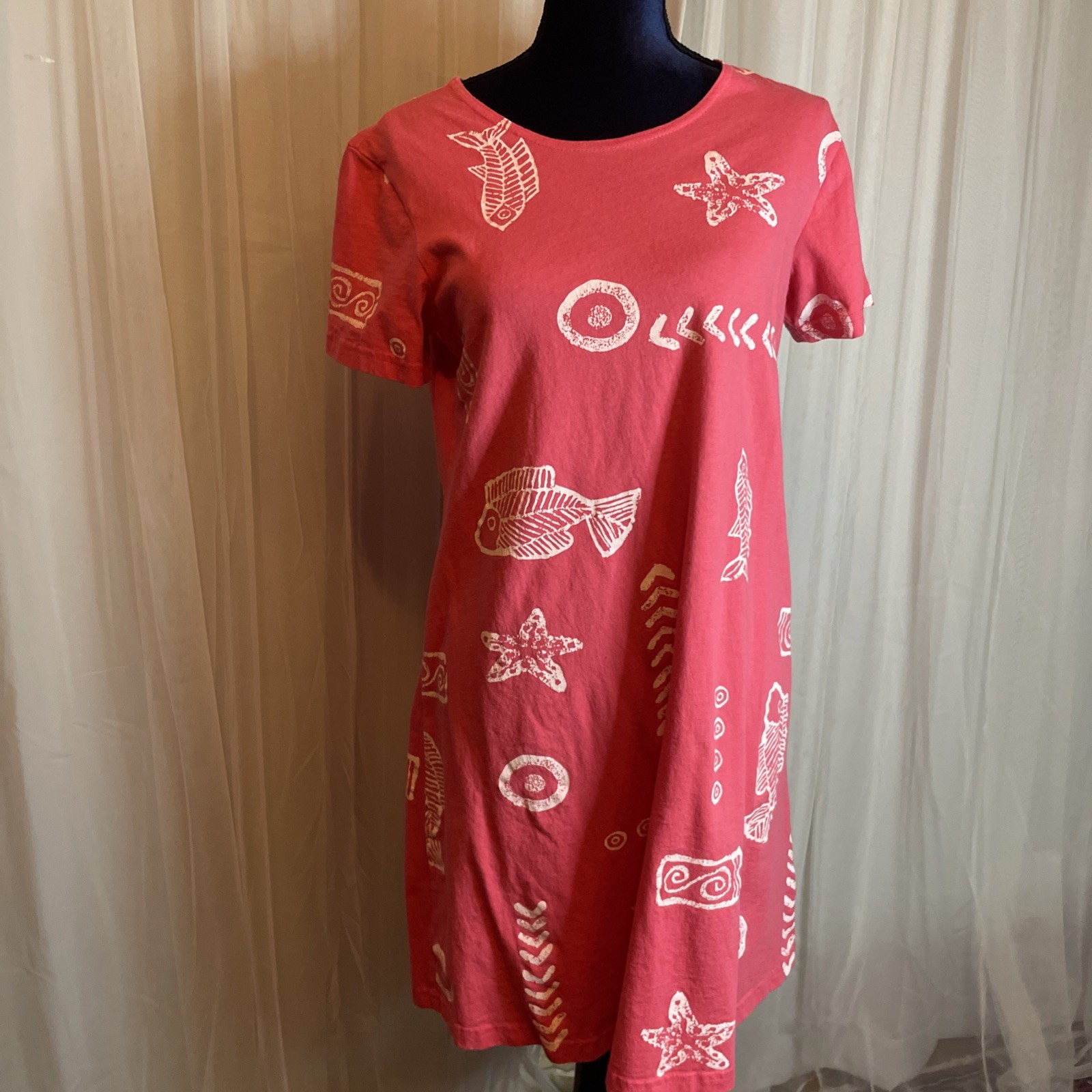 Vintage Womens Size Large 90s Stretchy Up Fish Sea Red Dress Sassy Brand