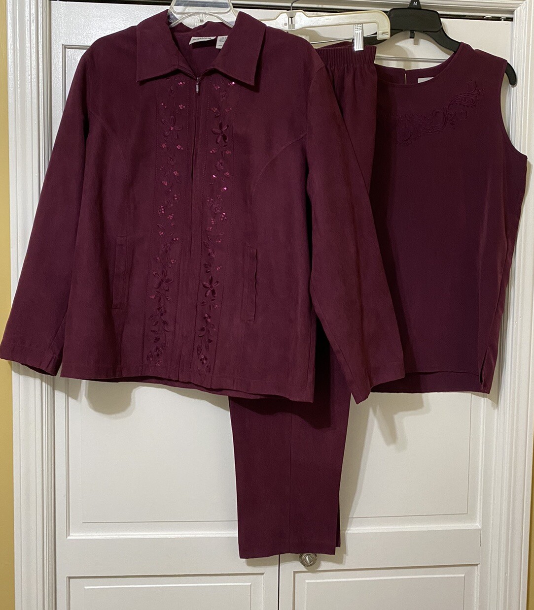 Vintage Bon Worth 3 Piece Purple Poly Suede Sportswear Set Shirt Pants Jacket S