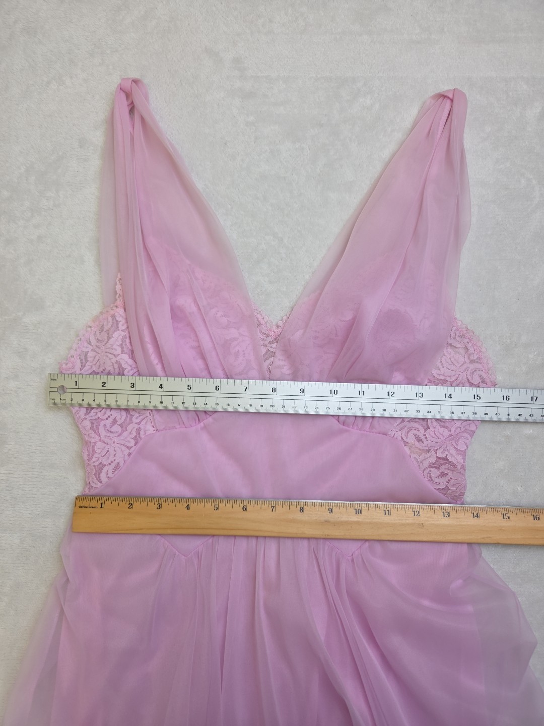 Vtg 1980s Vanity Fair Long Nightgown Lilac Purple Chiffon Nylon Lace Sz 34