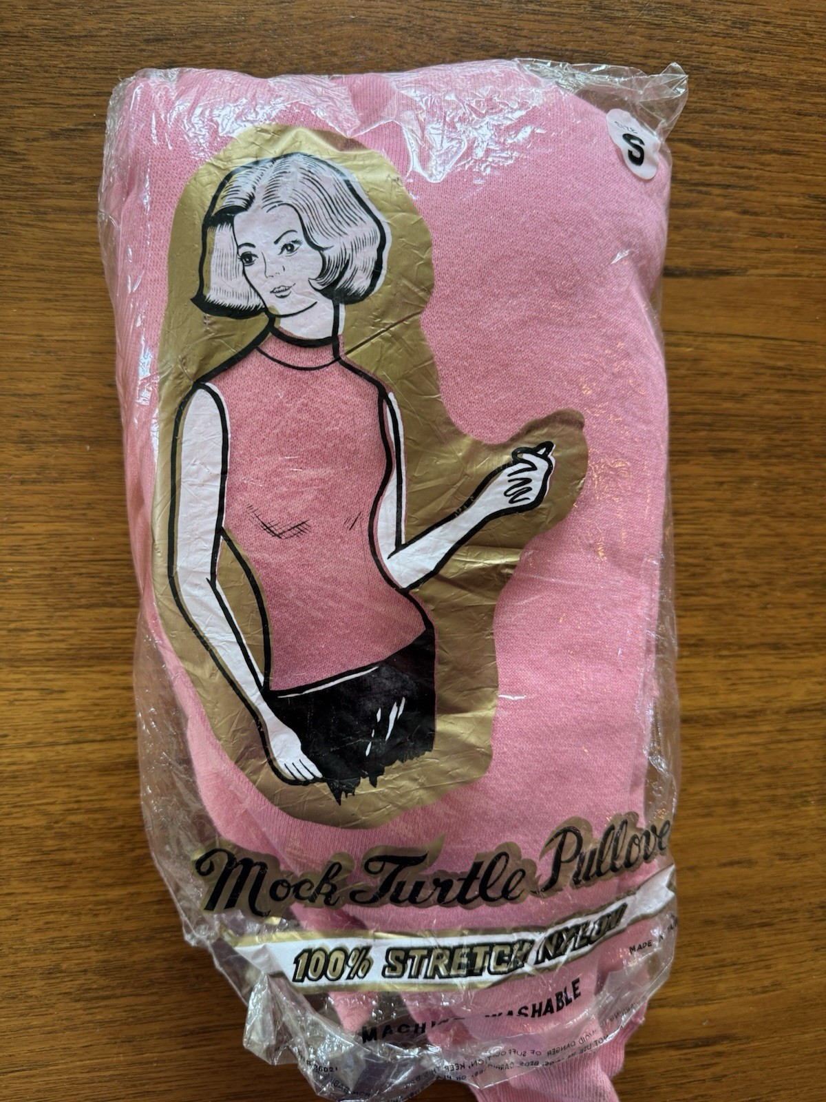 Vintage Mock Turtleneck Pullover Nylon Small Pink 1960s Mod Hippie New In Bag