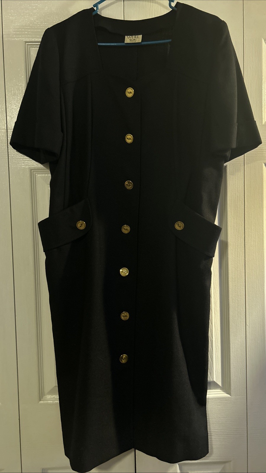 WEILL Paris Vintage Navy Blue Button Front Dress Gold Crest Buttons Old Money