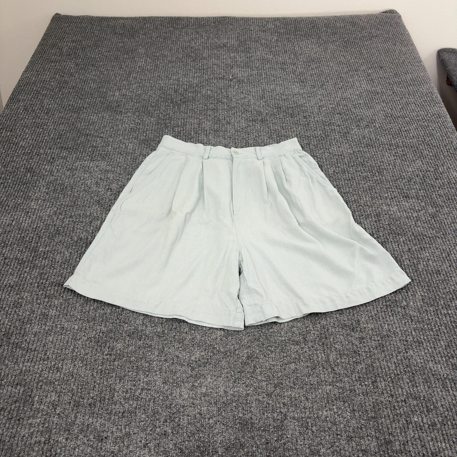 Vintage Company 907 Shorts Women L Light Blue Silk Pleated High Waist Minimalist