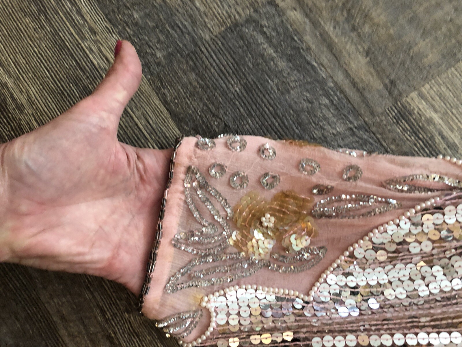 1970’s -80’s Vintage Pale Blush Pink Sequin Sheath Dress Medium