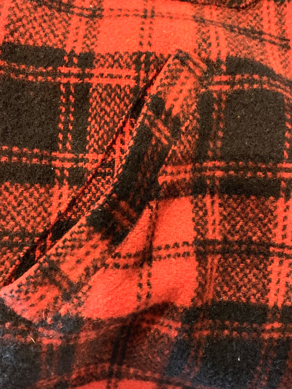 VTG MELTON Red Black Plaid Zippered Jacket Coat Pockets YKK Zipper Size Large