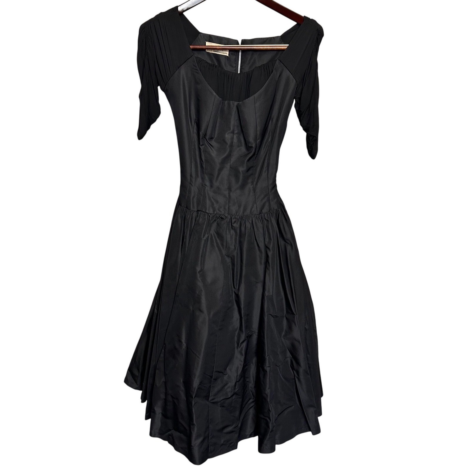 Vintage 1950s Black Taffeta Petticoat Cocktail Dress Small Dark Academia Pinup