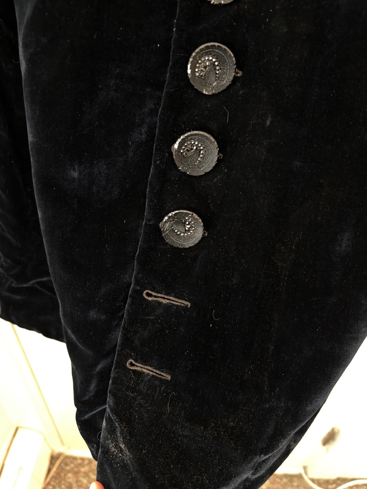 Antique Victorian Black Velvet Fitted Jacket Bustle Era Tailored Coat w/ Pleated
