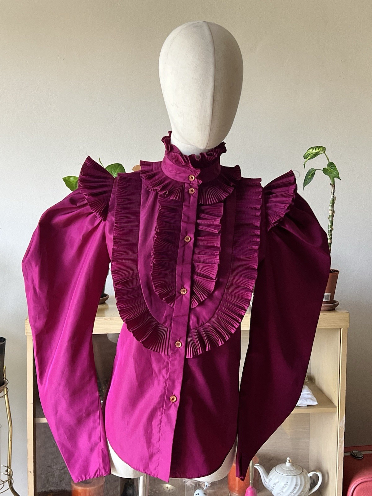 Vtg Cee Gee Sue Wong Magenta Ruffled Victorian Prairie Inspired Blouse