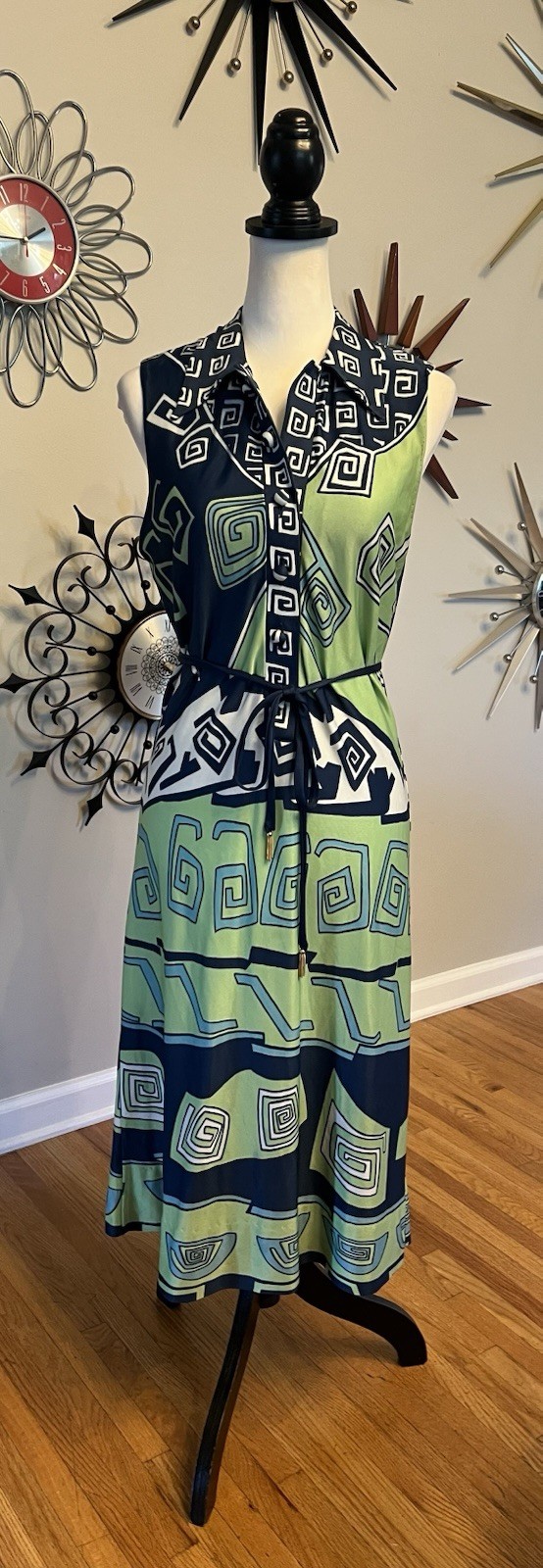 VTG 1970s Paris France Mod Dress Belted Sleeveless S/M Check Measurements