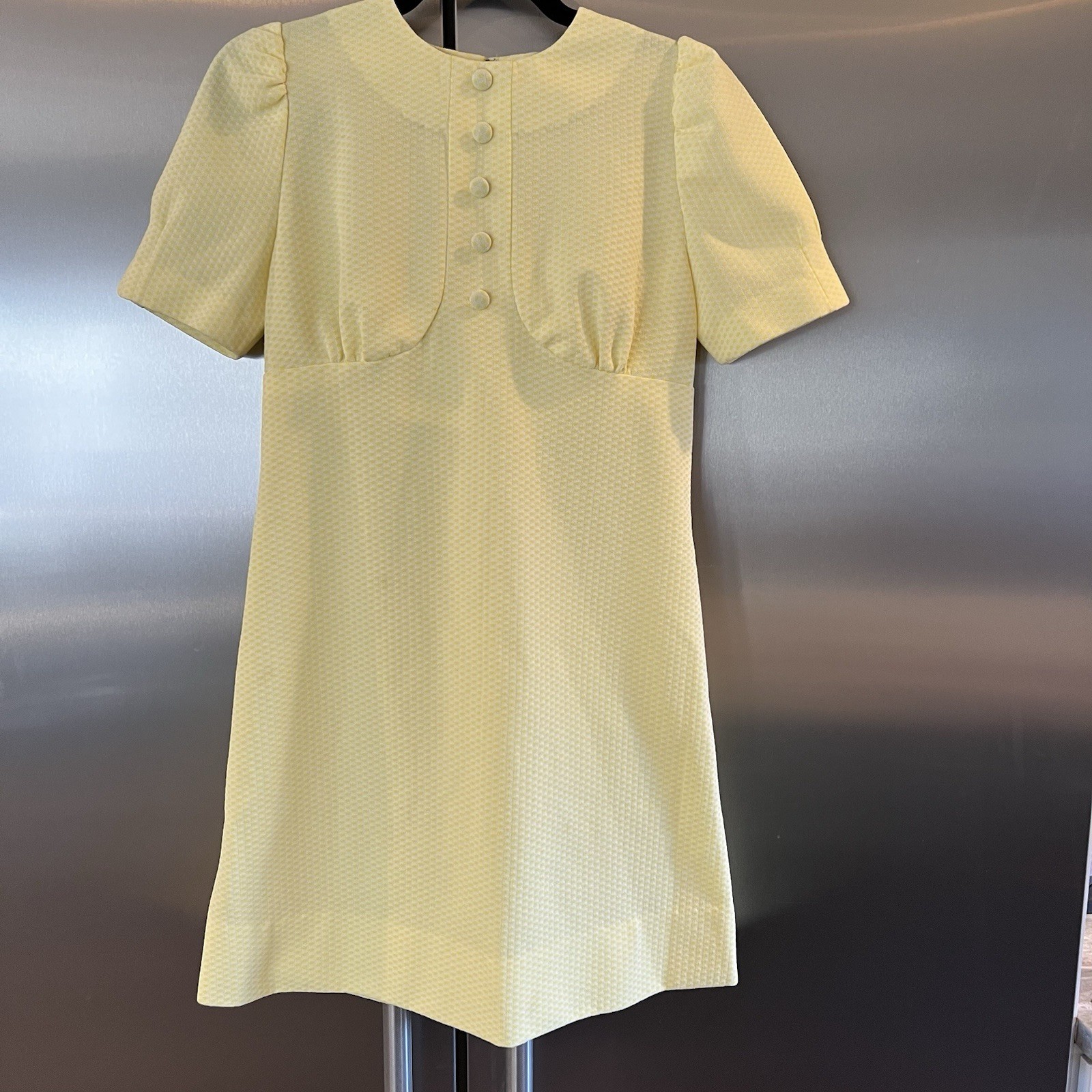 Vintage 1970s Handmade Dress Polyester Yellow Polka Dot Pattern Casual READ