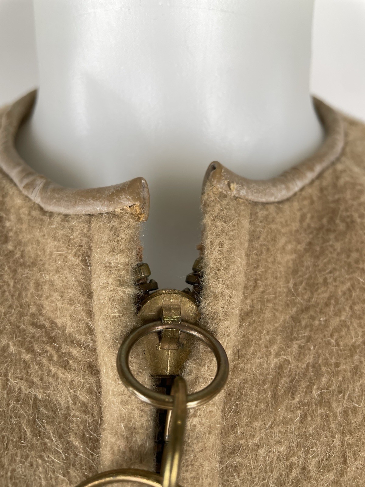 VTG 60s Cape Wool Leather Trim Ring Zipper ILGWU (SEE FLAWS