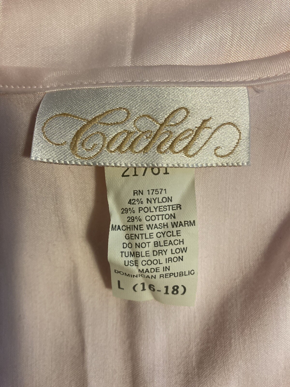 vtg cachet soft pink embroidered buttoned front shiny poly blend large nitegown