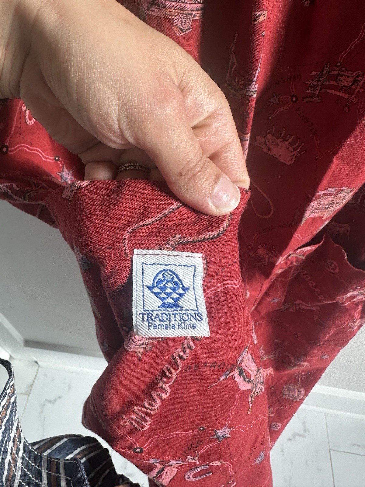Traditions by Pamela Kline Red Western Cowboy Horse Apron Dress