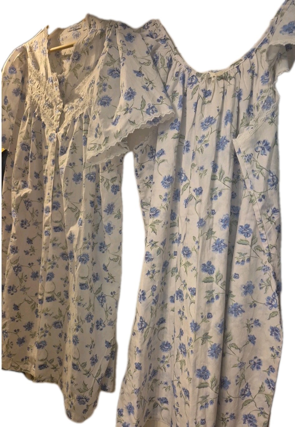 VTG Ship N Shore Nightgown & Robe Housecoat Pearl Buttons Rose Lace 1X NWOT