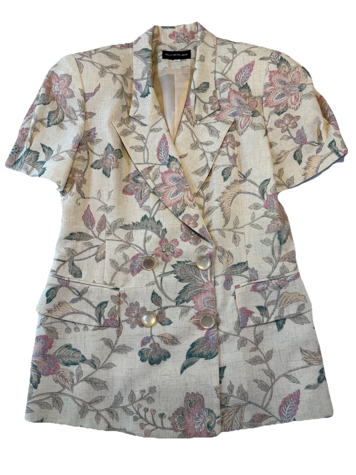 Vintage Suitables Floral Blazer Jacket Women’s 12 Short Sleeve Double Breasted