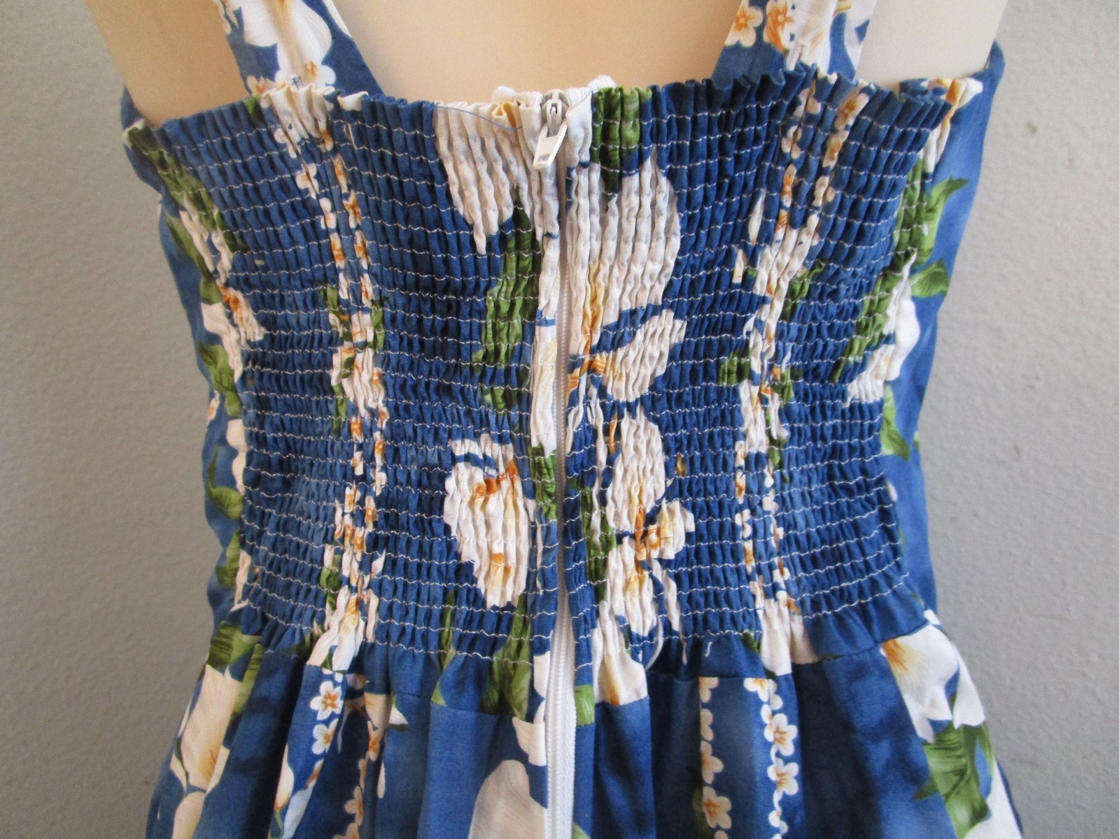 Vintage Jade Fashions 80’s Hawaiian Style Blue Floral Midi Dress Size L