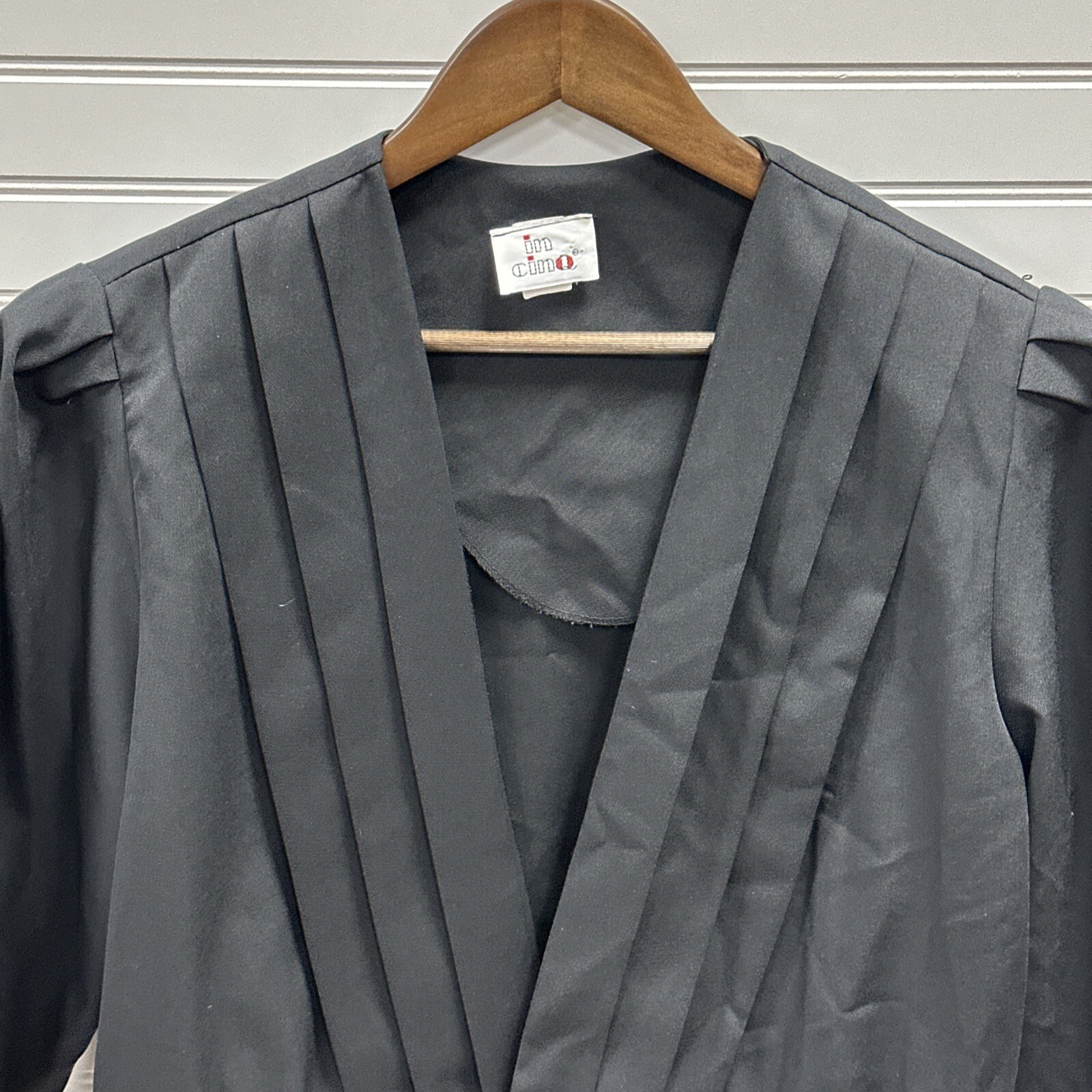 Vintage In Cinq Solid Black Open Front Blazer Suit Jacket 80s 90s Sz 16 Made USA
