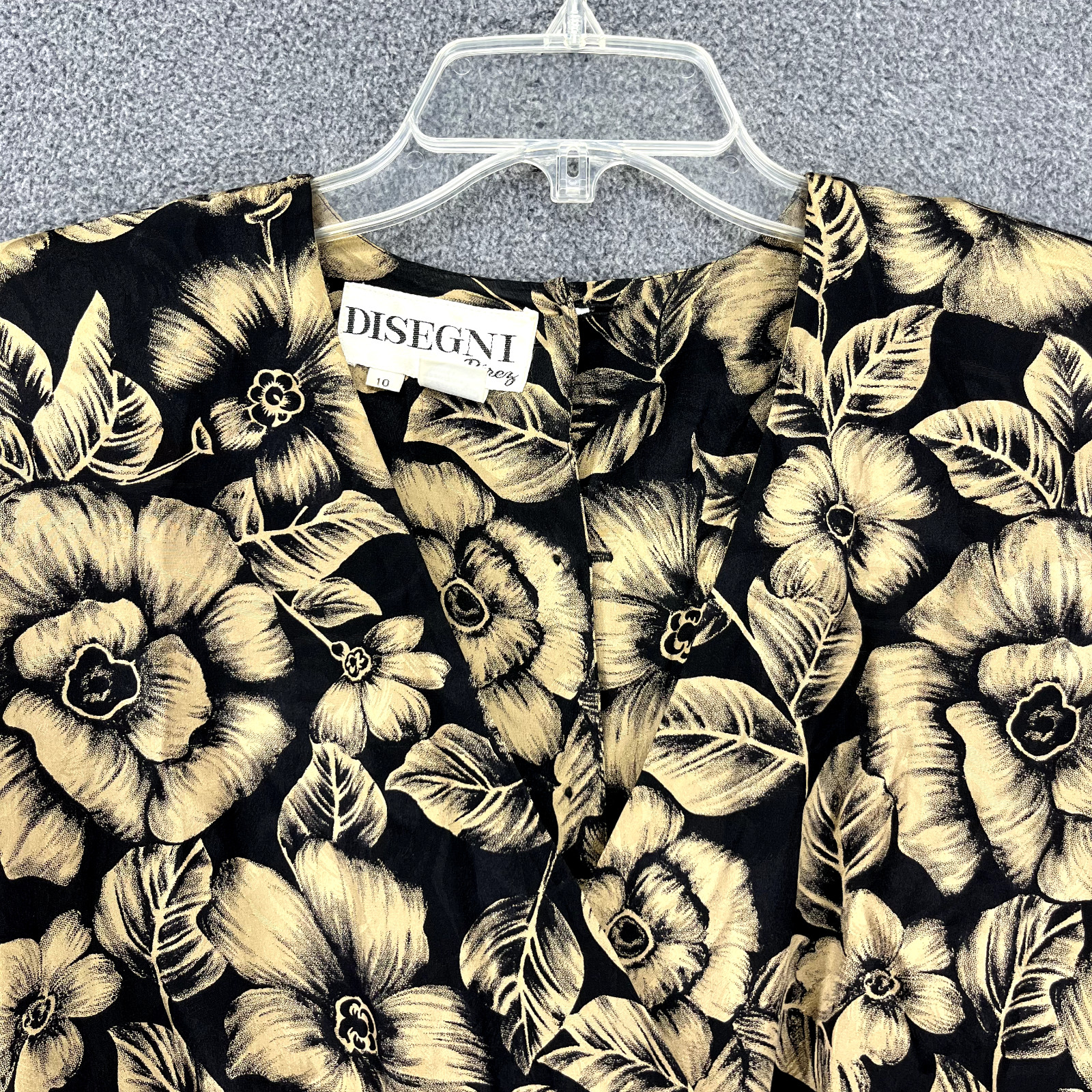 Vintage Silk Dress Disegni by Perez Womens 10 black Floral made in Korea