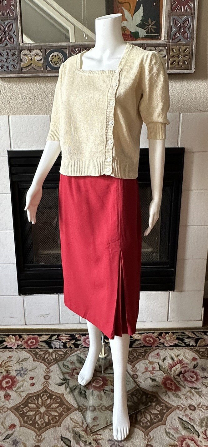Vintage You Babes Red Skirt W/ Front Slit Juniors Size 9 Waist 26” Hips 36”
