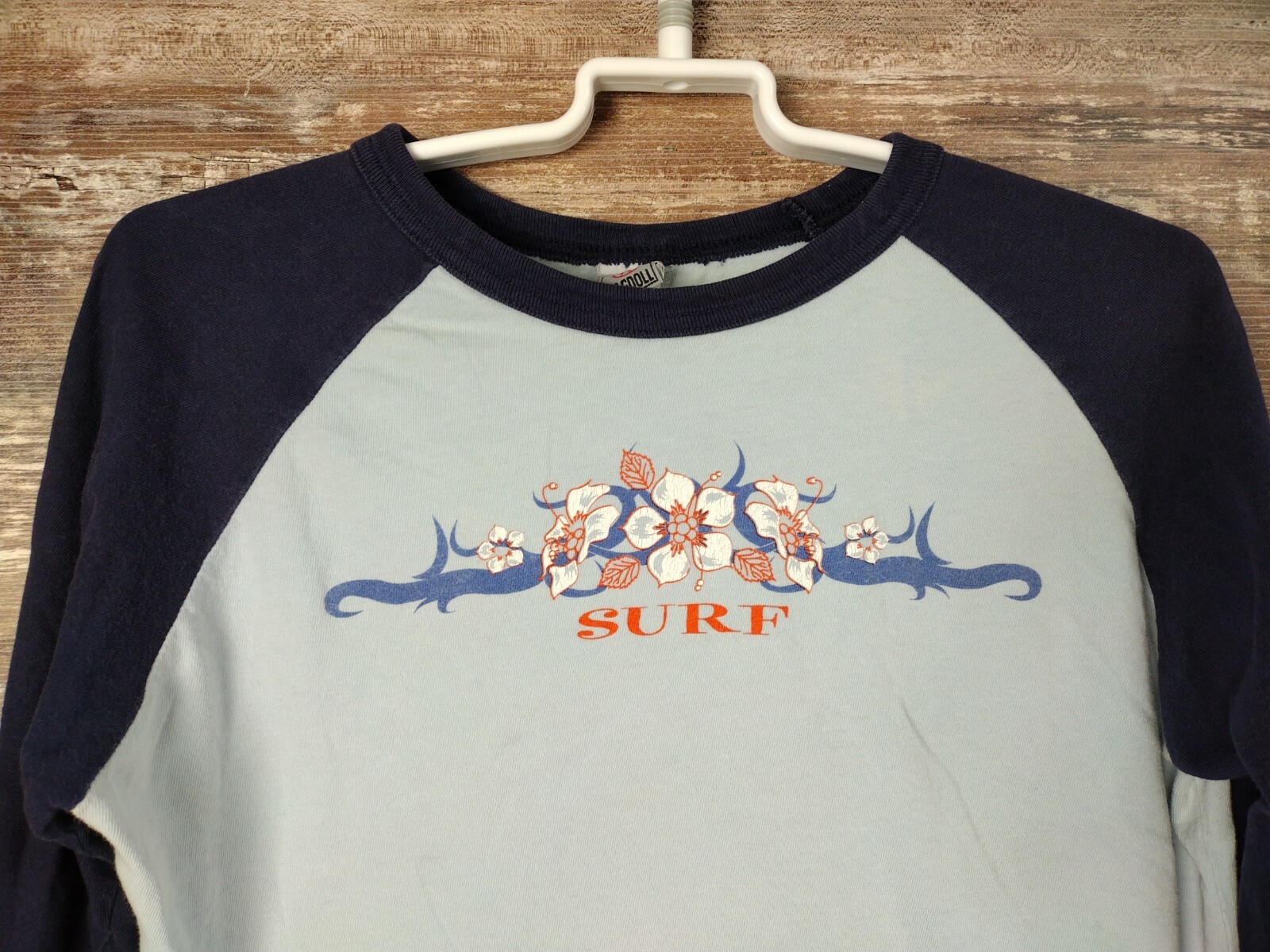 Y2K Womens RagDoll Crop Jersey Shirt Surf Hibiscus Flowers #54 MED USA Made VTG