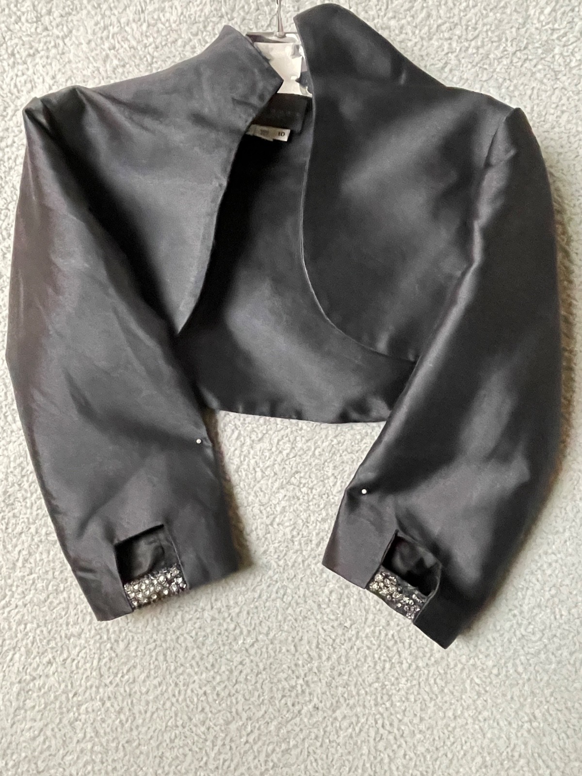 Vintage Rose Taft Couture Evening Gown Bolero Jacket 10 Black Silk Formal Gala