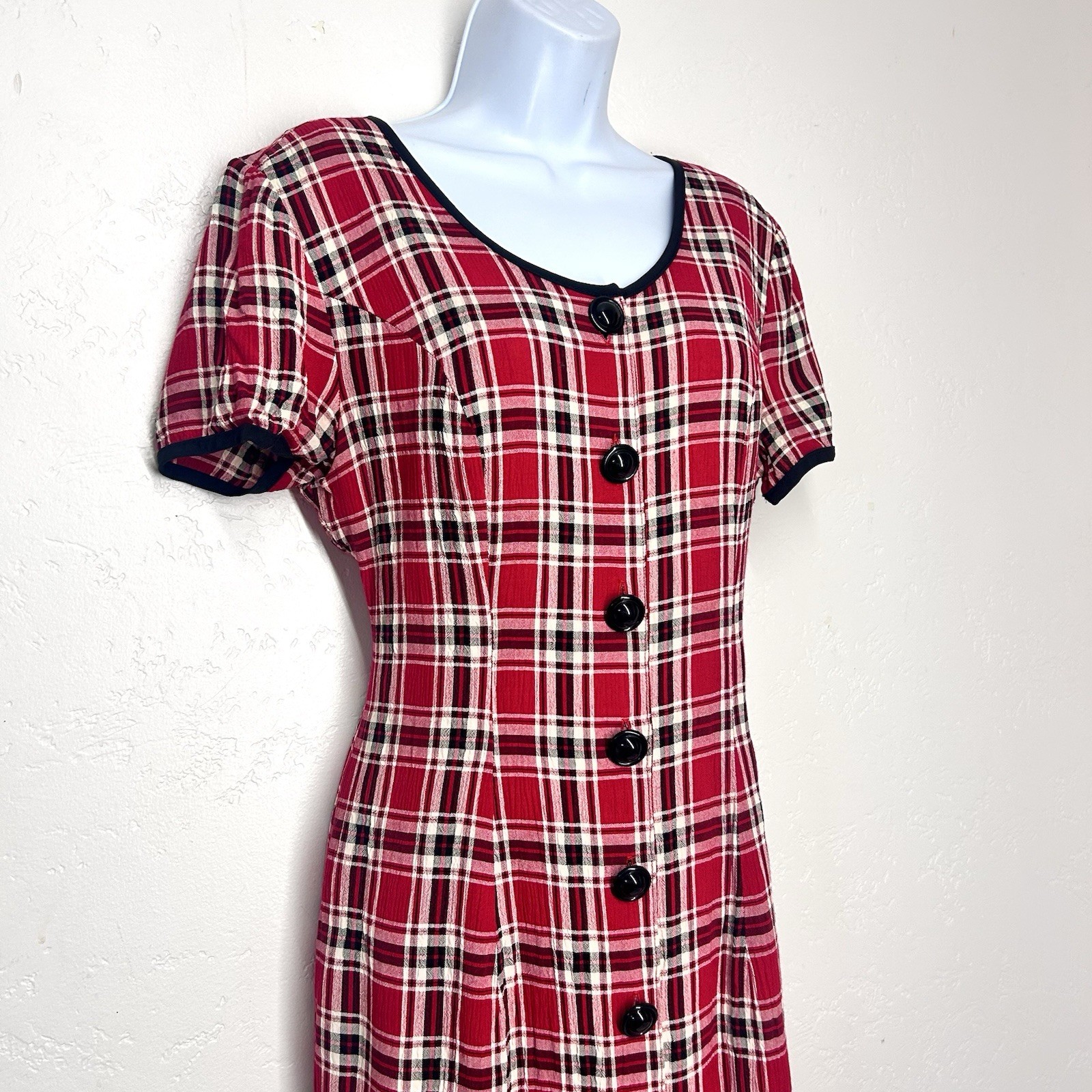 Misty Lane Vintage Red Plaid Midi Dress Size 8 Union Made USA Ralph Lauren Xmas