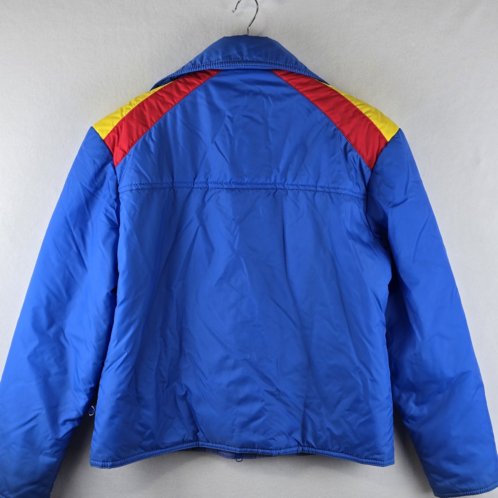 Vintage 80s Snuggler Ski Wear Jacket XL Blue Yellow Red Stripe Retro Colorful