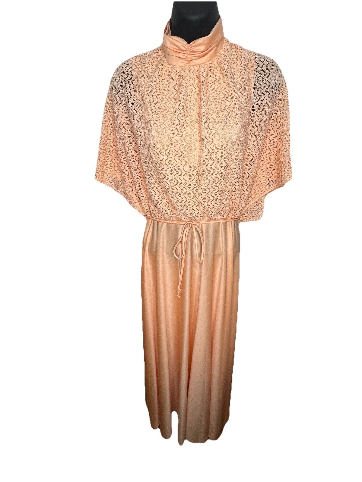 Vintage 70’s Orange Peach Maxi Dress Crochet Top Boho Retro Tag Size 13/14