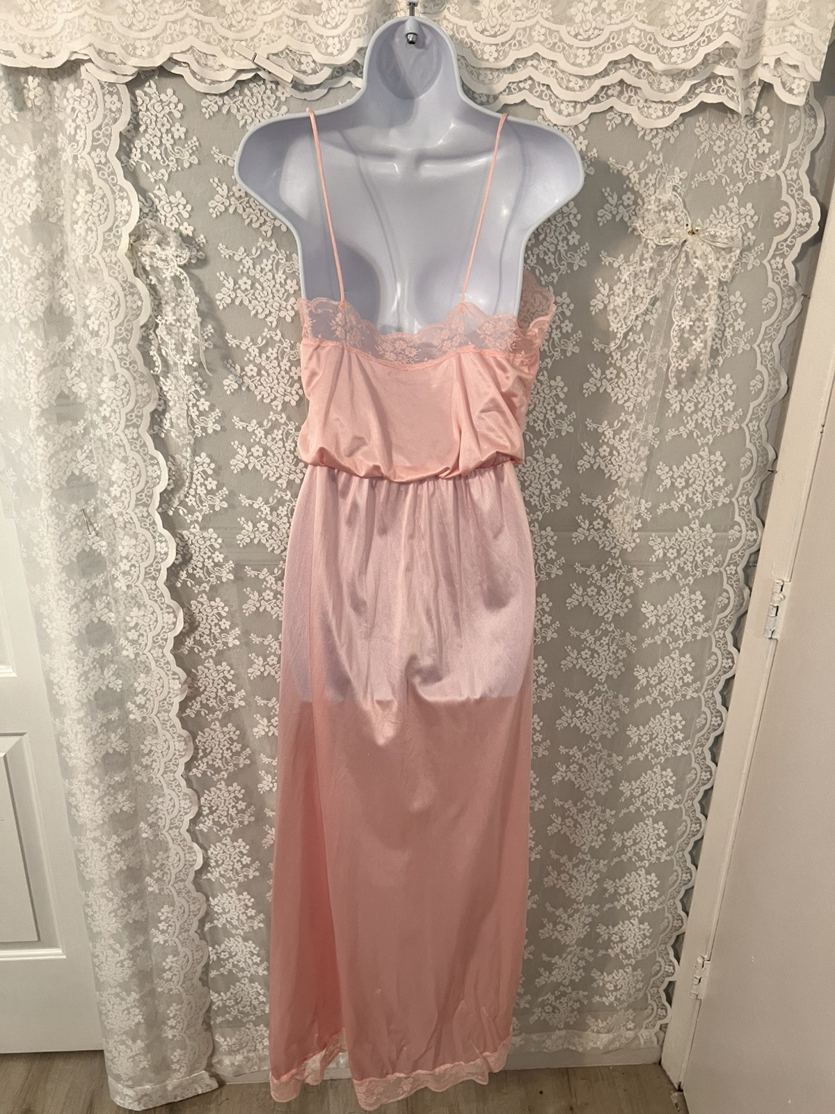 Vtg Pink FLAIR LINGERIE By Dianne Keesee NYLON LACE Satin NIGHTGOWN/Sz m