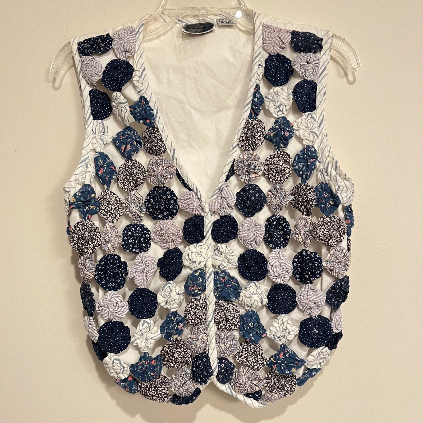 VTG Paul Harris Design Vest Quilted Pinwheels Blue White Medium Artsy Whimsy