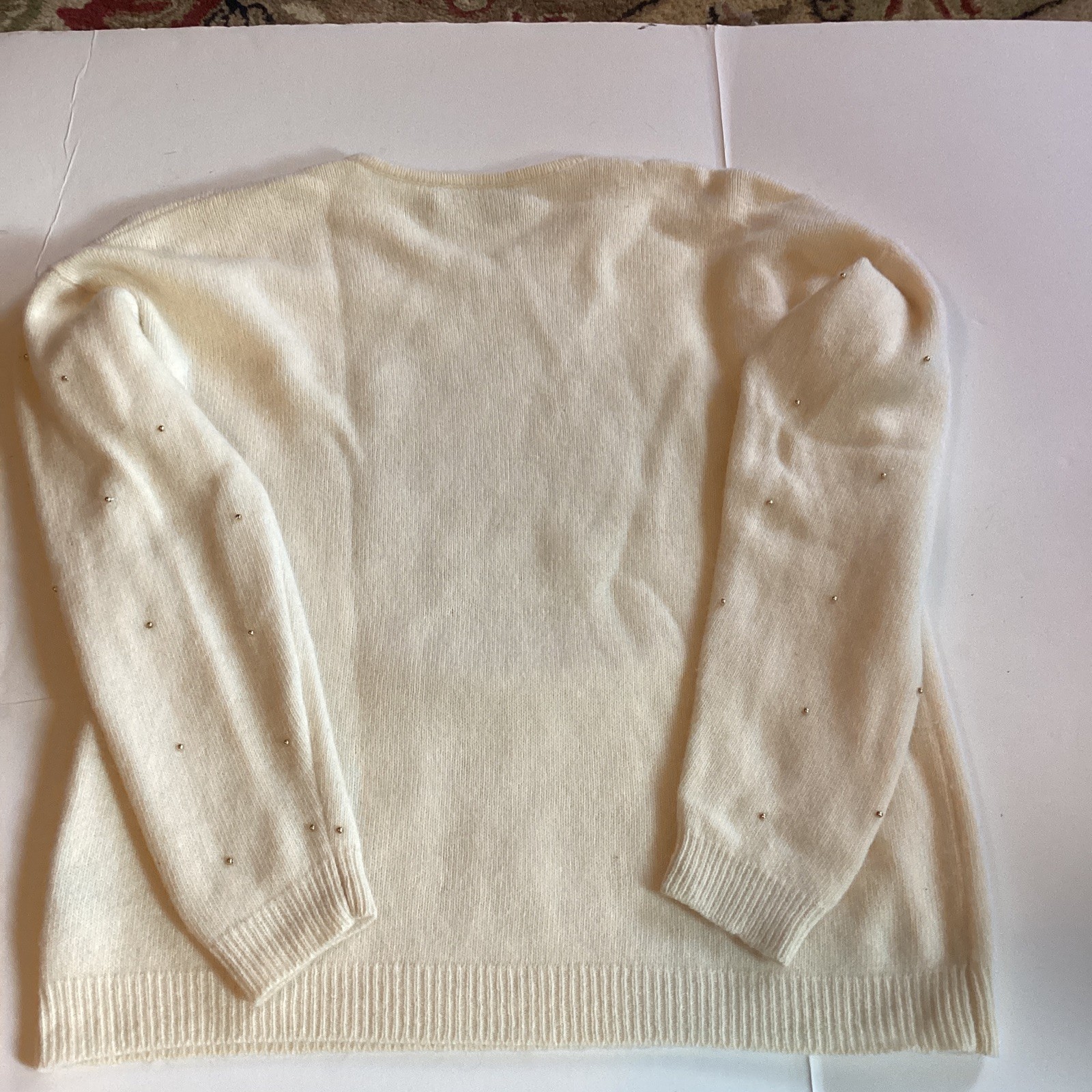 VTG Marisa Christina Sweater Winter White Wool/Angora Large Gold & Red Beading
