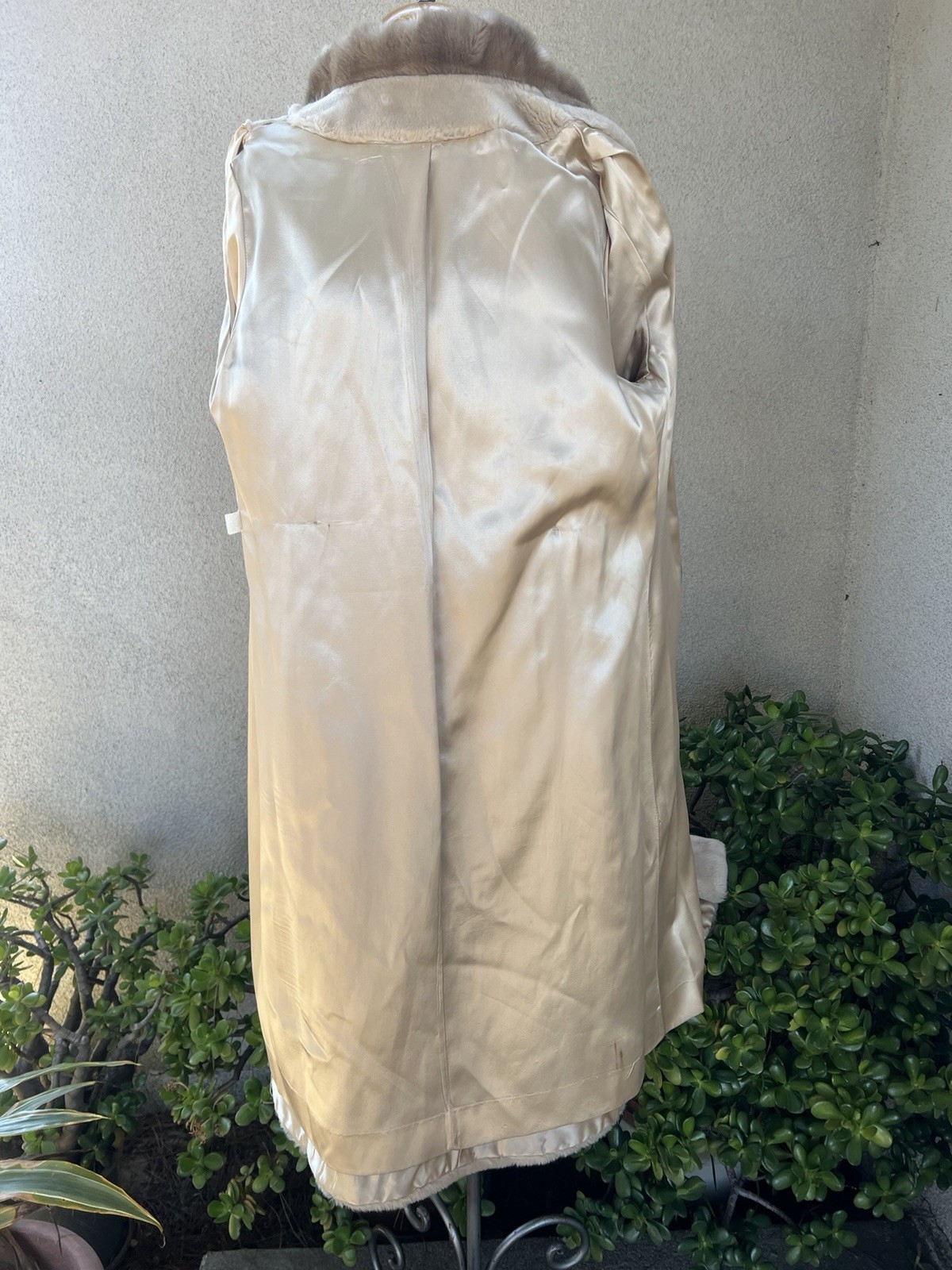 Vtg Winter Faux Fur Coat Cream Taupe Pockets S/M Borgana Betty Rose