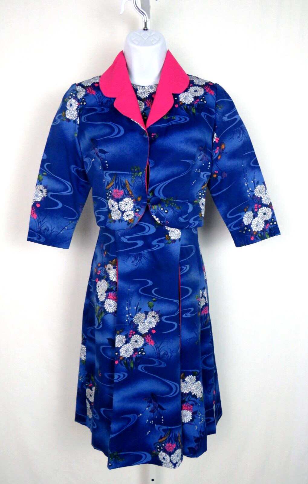 VTG 1950s 60s WALTAH CLARKE’S OF HONOLULU DRESS & CROP JACKET FLORAL POLY SILK?