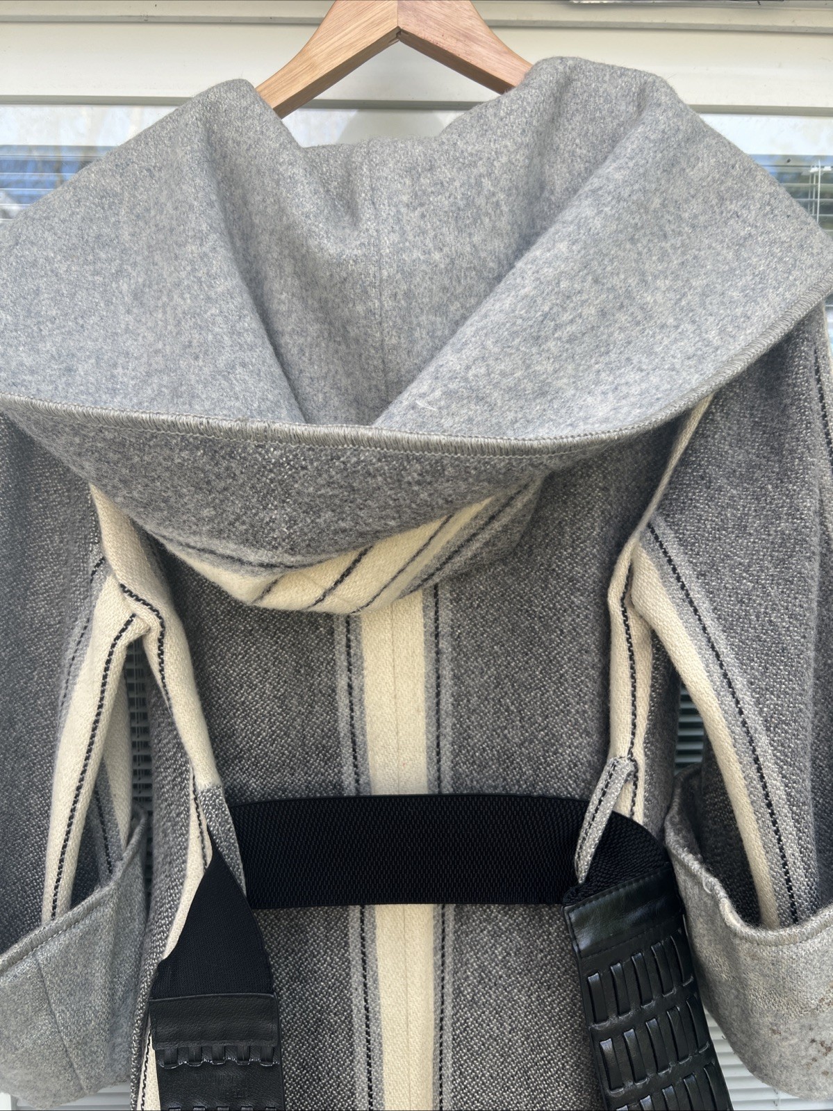 Vintage Pea Coat 100% Virgin Wool Casa De Lana Jr Belted Uruguay Gray Tan Black
