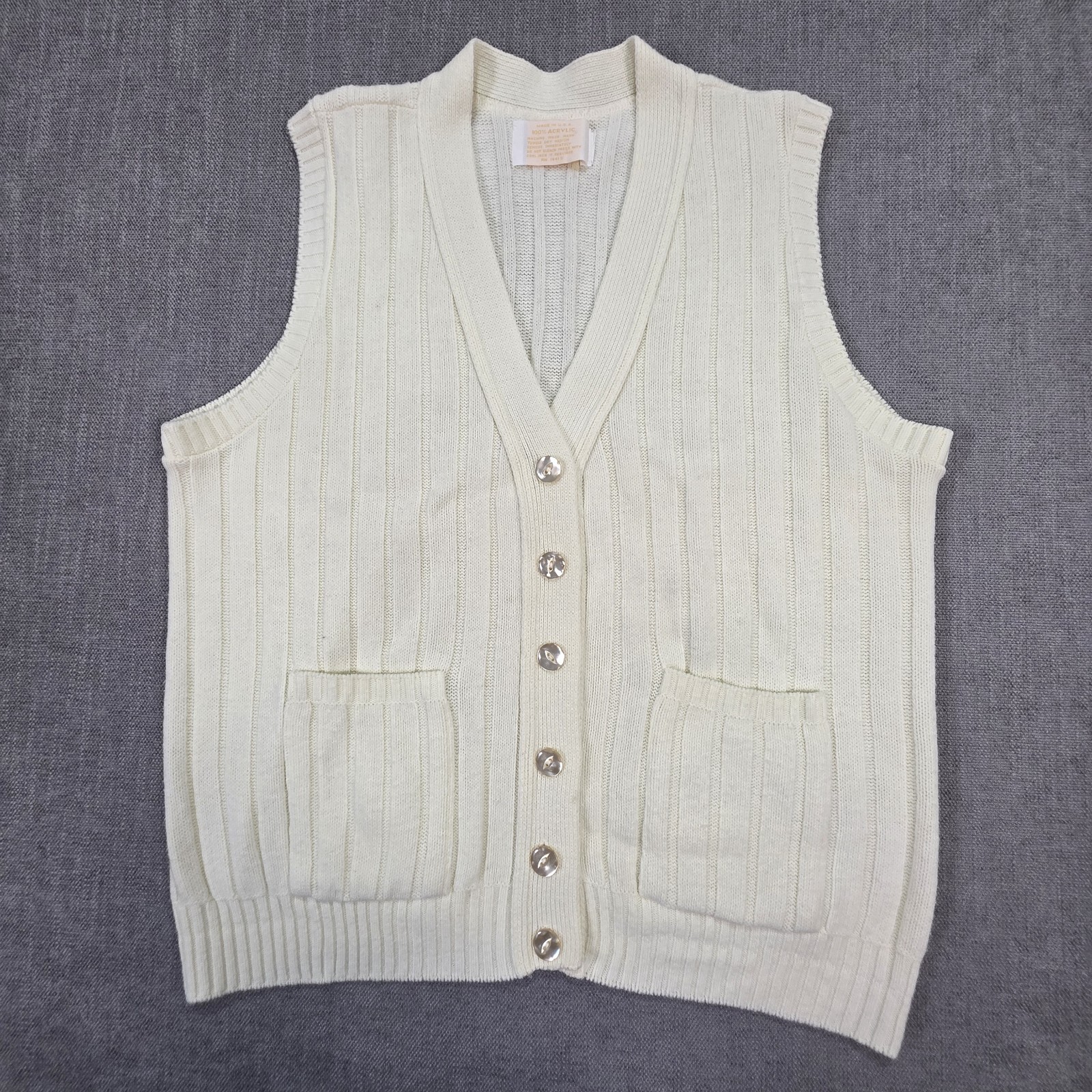 Vintage Cream Cable Knit Button-up Sweater Vest 70s/80s Grandpacore Preppy Large