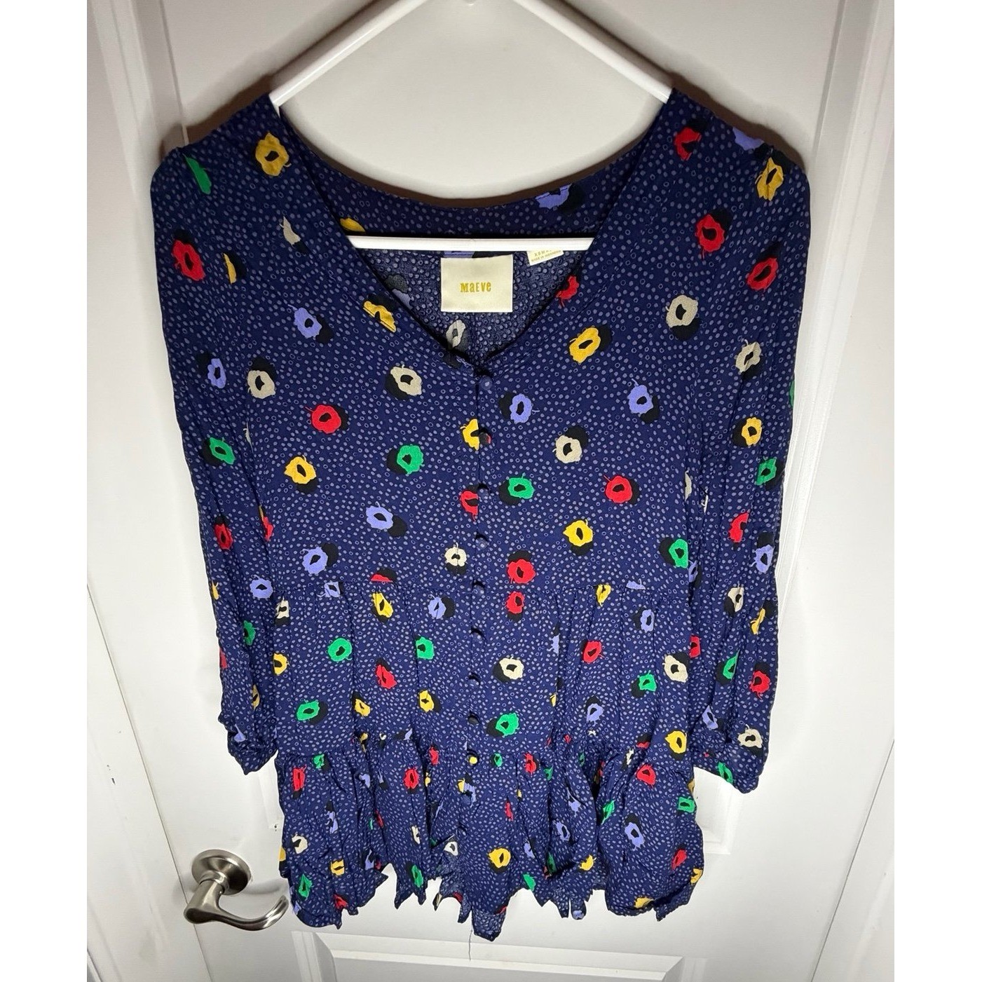 Anthropologie MAEVE Tunic Women’s Lila Tiered Retro Polka Dots Tunic Blouse XS