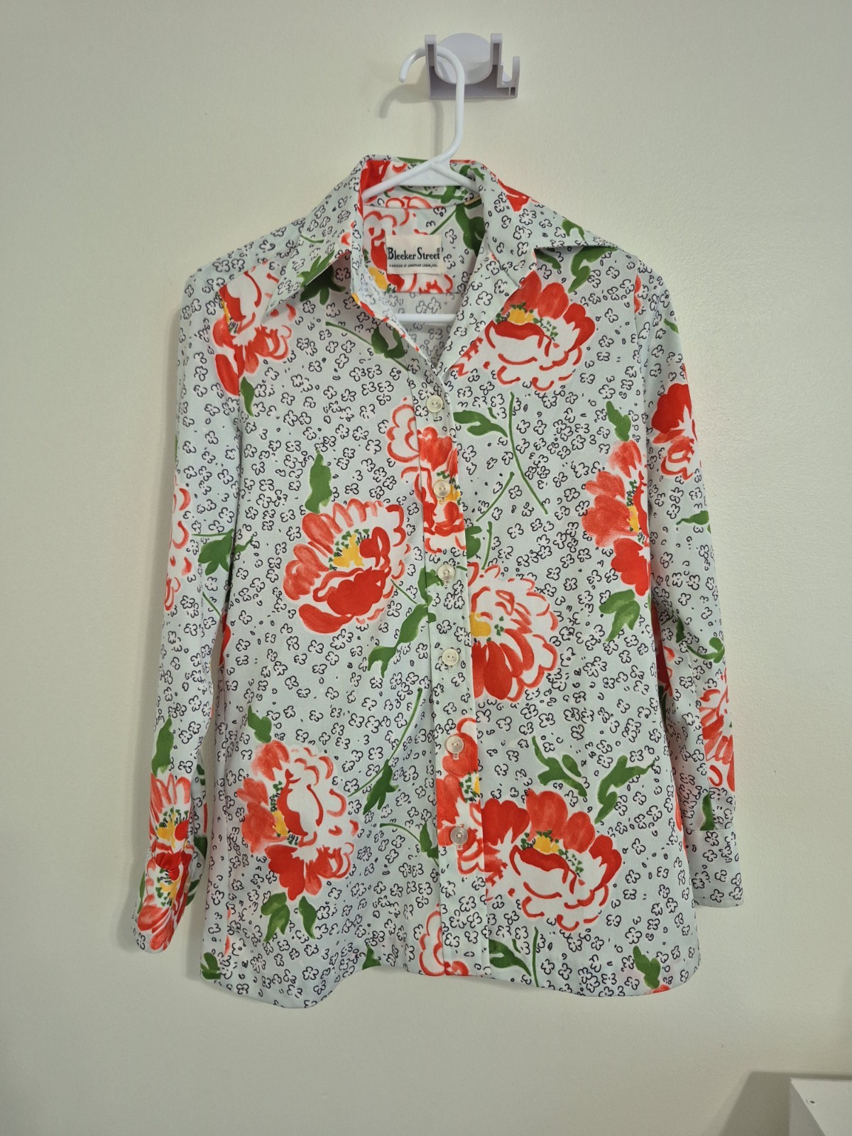VTG 1970s Bleeker Street 2pc Twin Set Poppy Floral Shirt Tank -M