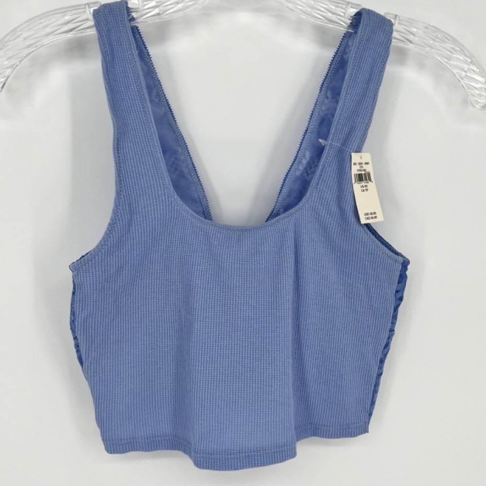 Aerie Women’s Lace Back Longline Bralette Size XS Blue Mesh Pullover Shelf Bra