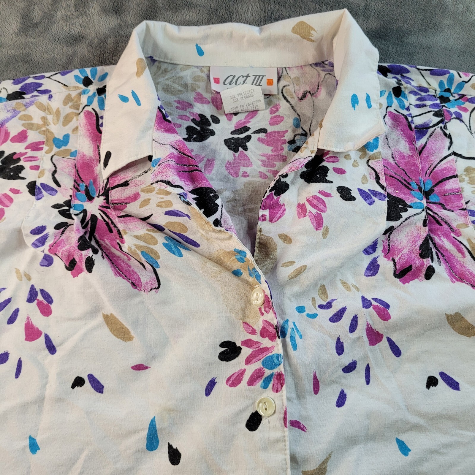 Vtg Act III Women’s Flower Petal Cosmo Shirt Tropical Floral Top Size XL Button